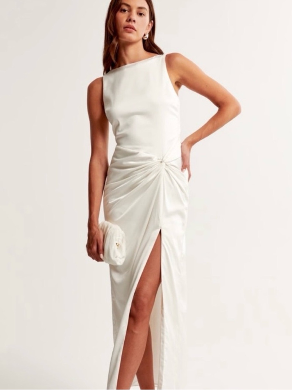 Abercrombie & Fitch Ivory Knot-Detail Gown with Thigh Slit